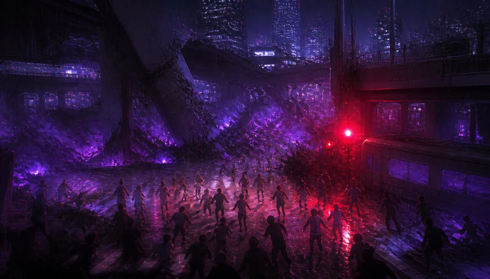 Original AnimeVerse key-visual artwork for Original AnimeVerse key visual: a sealed metropolitan station at the hour the curtain drops.
